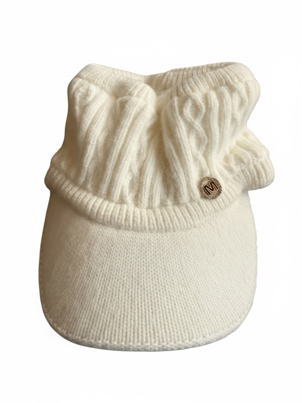 Cream Knit Loc Hair Visor Cap with Cable Detail